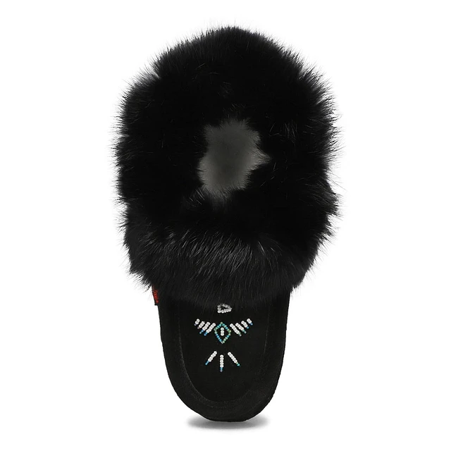 Womens 653L Rabbit Fur Moccasin - Black 2 Womens 653L Rabbit Fur Moccasin - Black - Image 2
