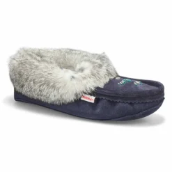 Womens 658 L Rabbit Fur Moccasin - Navy
