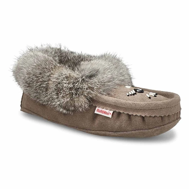 Womens 660 Rabbit Fur Moccasin - Grey 1 Womens 660 Rabbit Fur Moccasin - Grey