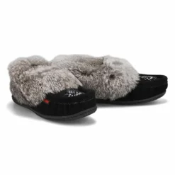 Womens Cute 5 Rabbit Fur Moccasin - Black Grey -Softmoc https3A2F2Fwww.softmoc.com2FItems2Fimages2FCUTE5 BKGY XX4.jpg 640x