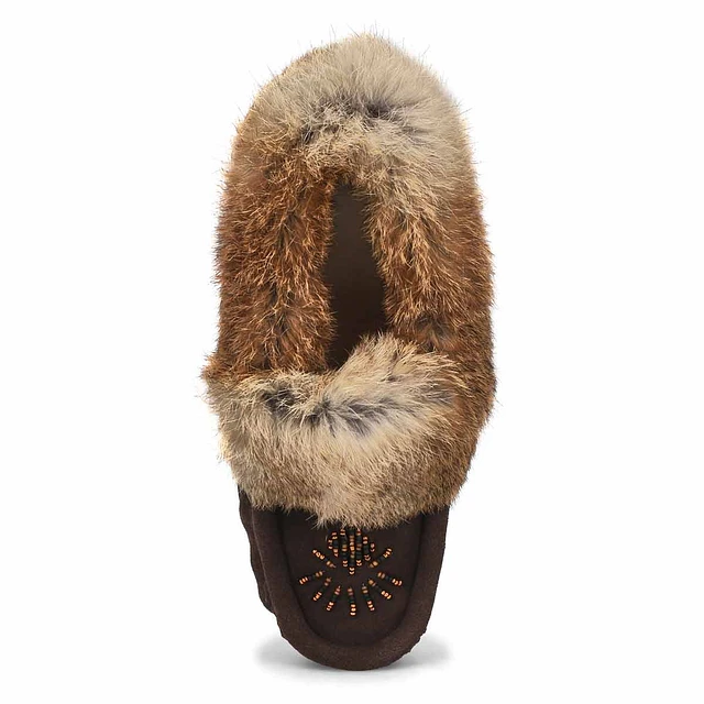 Womens Cute 5 Rabbit Fur Moccasin - Brown 2 Womens Cute 5 Rabbit Fur Moccasin - Brown - Image 2