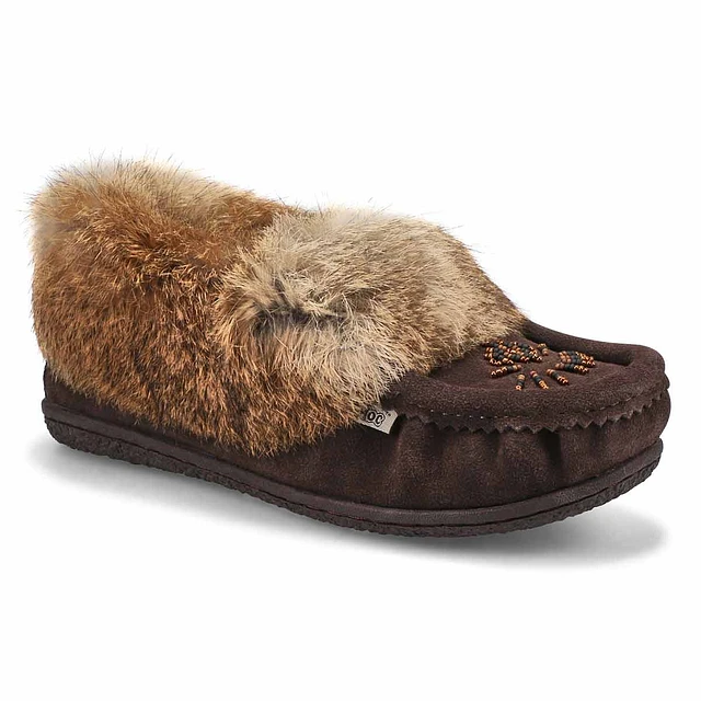 Womens Cute 5 Rabbit Fur Moccasin - Brown 1 Womens Cute 5 Rabbit Fur Moccasin - Brown