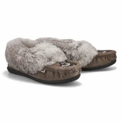 Womens Cute 5 Rabbit Fur Moccasin - Grey -Softmoc https3A2F2Fwww.softmoc.com2FItems2Fimages2FCUTE5 GRY XX4.jpg 640x