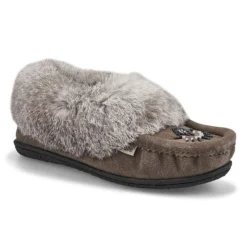 Womens Cute 5 Rabbit Fur Moccasin - Grey