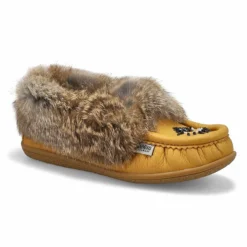 Womens Cute 5 Leather Rabbit Fur Moccasin
