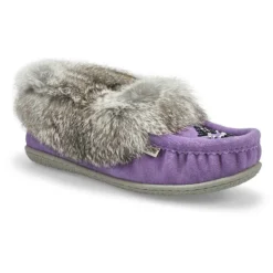 Womens Cute 5 Rabbit Fur Moccasin - Lavender