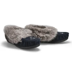 Womens Cute 5 Rabbit Fur Moccasin - Navy -Softmoc https3A2F2Fwww.softmoc.com2FItems2Fimages2FCUTE5 NVY XX4.jpg 640x
