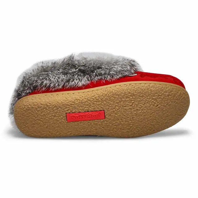 Ladies Cute 5 Rabbit Fur Moccasin- Red 3 Ladies Cute 5 Rabbit Fur Moccasin- Red - Image 3