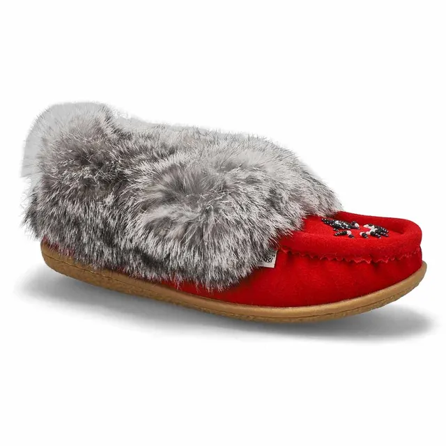 Ladies Cute 5 Rabbit Fur Moccasin- Red 1 Ladies Cute 5 Rabbit Fur Moccasin- Red