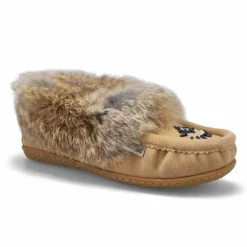 Womens Cute 5 Rabbit Fur Moccasin - Sand