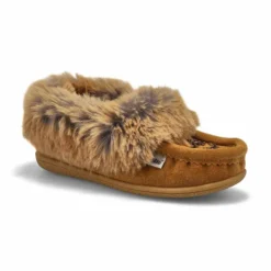 Girls Cute 6 Jr Faux Rabbit Fur Moccasin