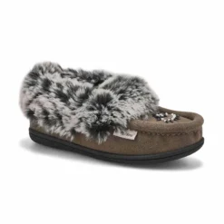 Girls Cute 6 Jr Faux Rabbit Fur Moccasin - Grey