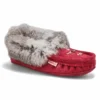 Womens SF600-BUL Rabbit Fur Moccasin - Burgundy