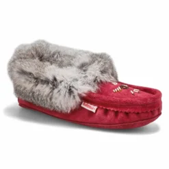 Womens SF600-BUL Rabbit Fur Moccasin - Burgundy