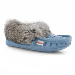 Womens SF600 Rabbit Fur Moccasin - Light Blue