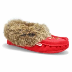 Womens SF600 Rabbit Fur Moccasin - Red