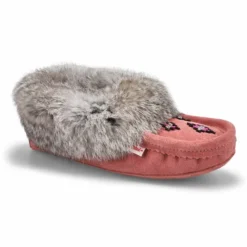 Womens SF600 Rabbit Fur Moccasin - Dusty Rose